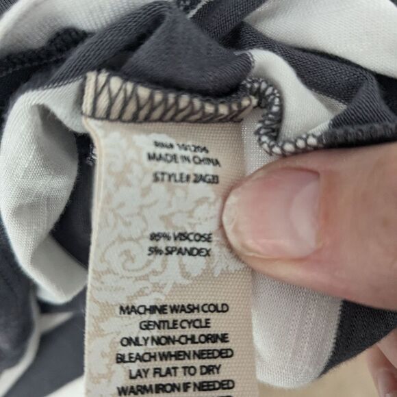 Soft Surroundings Top Womens XS Adrift Striped 1/2 Sleeve Grey/White Blouse Tie - Picture 7 of 7